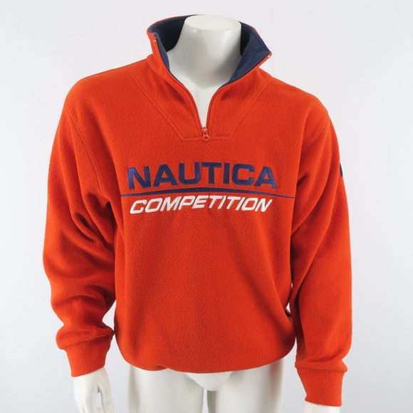 Nautica Other - Nautica Competition 1/4 Zip‎ Fleece Pullover Sweater Mens Small Orange